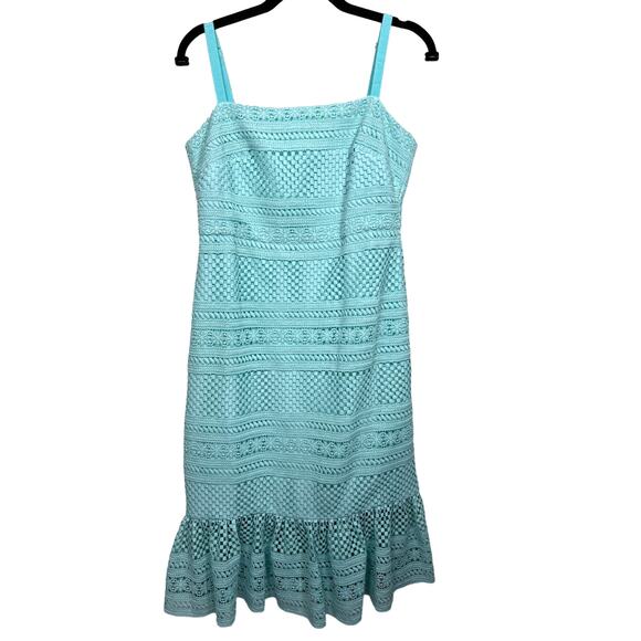 New J. Crew Midi Dress Geometric Sleeveless Lace Ruffle Sheath NWT - Picture 2 of 11
